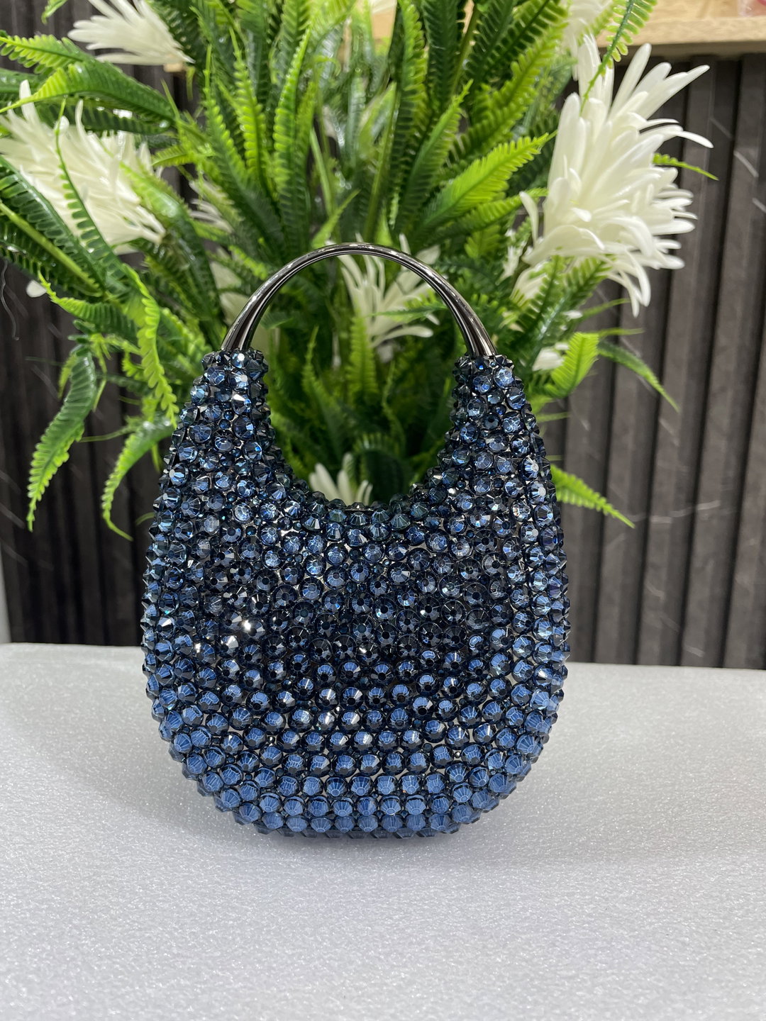 Blue Crystal Beaded Clutch Bag