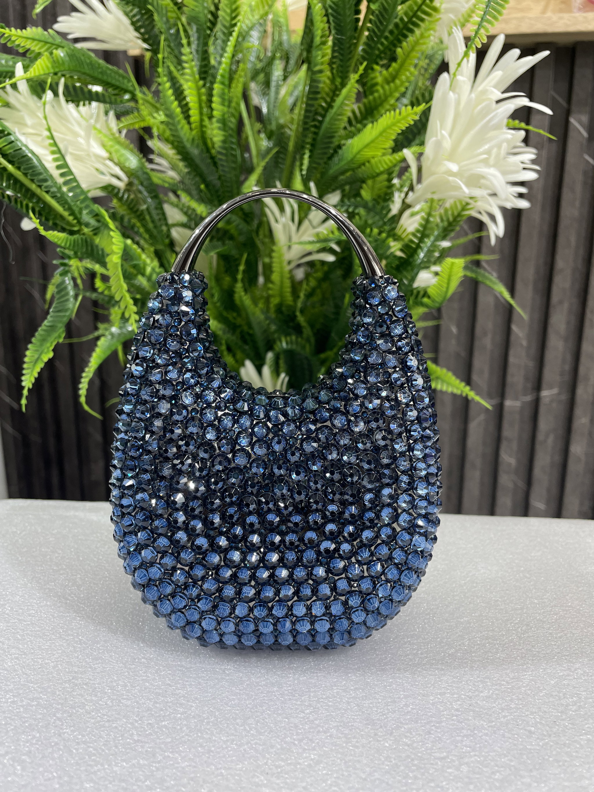 Blue Crystal Beaded Clutch Bag_0