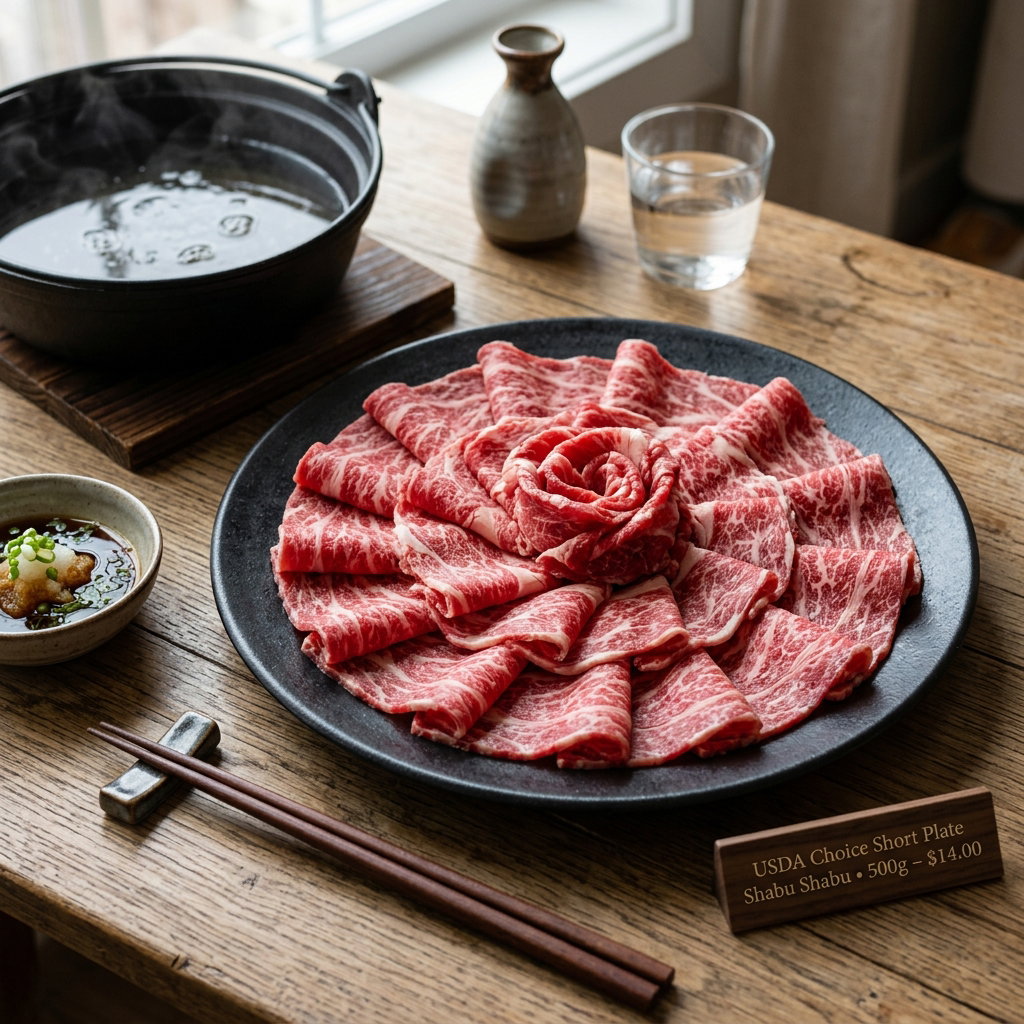 USDA Choice Short Plate Shabu Shabu, 500g โ $14.00
