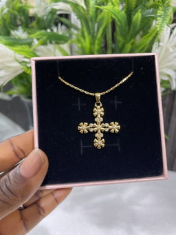 Gold Floral Crystal Pendant Necklace