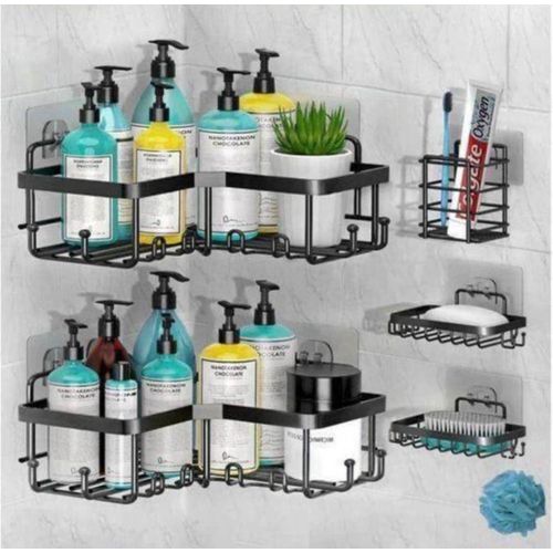 Wall-Mounted Adhesive Bathroom Corner Caddy Set