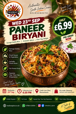 Seeraga Samba Panner Briyani  - Wed Dinner 30th September 2026