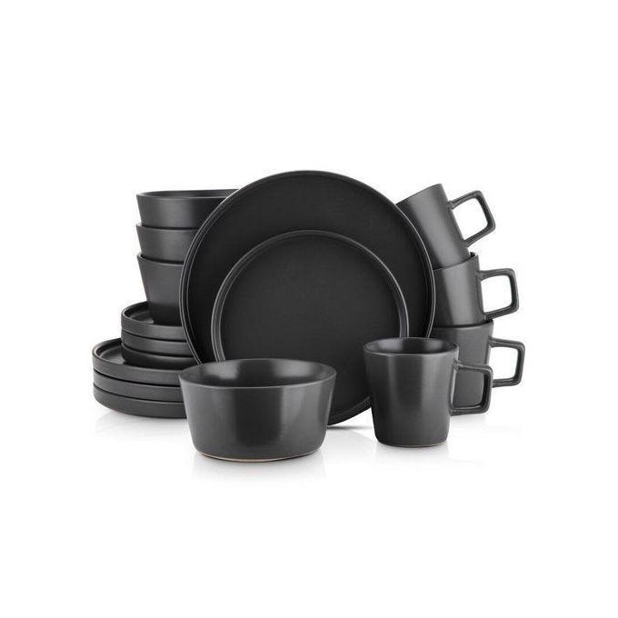 Matte Black Ceramic Dinnerware Set_0