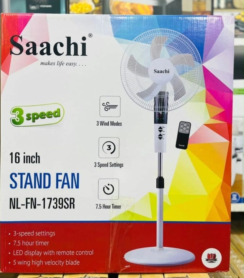Saachi 16-inch Stand Fan (Model: NL-FN-1739SR), remote