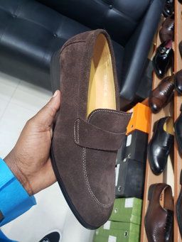 Cream & Dark Brown Suede Tassel Loafers