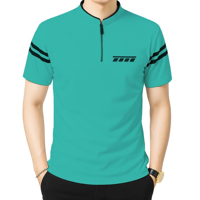 Kaos Pria Kerah Shanghai Saku Polet Lengan Garis