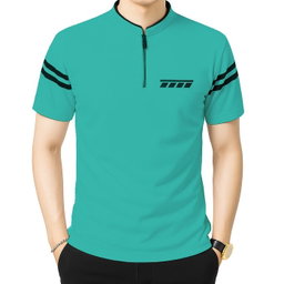 Kaos Pria Kerah Shanghai Saku Polet Lengan Garis 