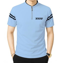 Kaos Pria Kerah Shanghai Saku Polet Lengan Garis 