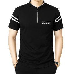Kaos Pria Kerah Shanghai Saku Polet Lengan Garis 