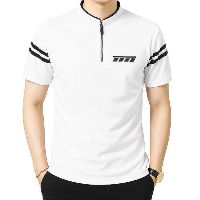 Kaos Pria Kerah Shanghai Saku Polet Lengan Garis _4