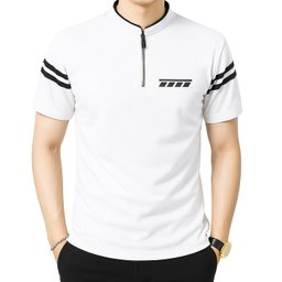 Kaos Pria Kerah Shanghai Saku Polet Lengan Garis 
