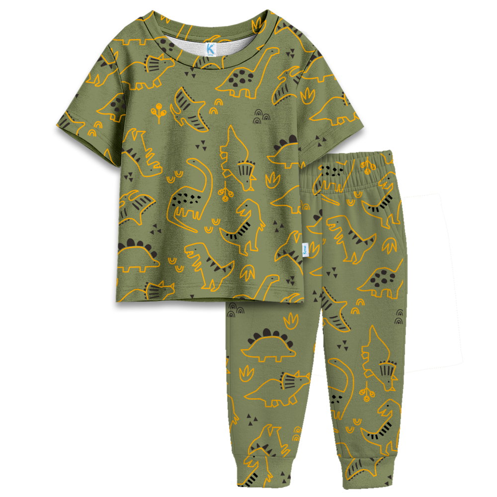 SETELAN ELLIE DINO LINE MOSS GREEN_0