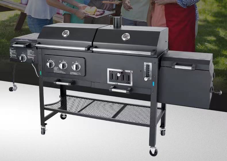 Dual-fuel combo grill and smoker combo