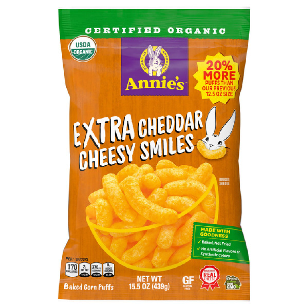 CUS005_🧀 🌽 Annie's Organic 特濃切達起司微笑玉米泡芙 (Extra Cheddar Cheesy Smiles)