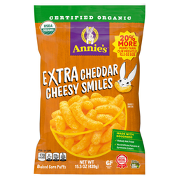 CUS005_🧀 🌽 Annie's Organic 特濃切達起司微笑玉米泡芙 (Extra Cheddar Cheesy Smiles)