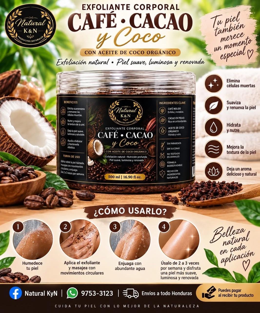 Exfoliante Corporal de Café Cacao y Aceite de Coco