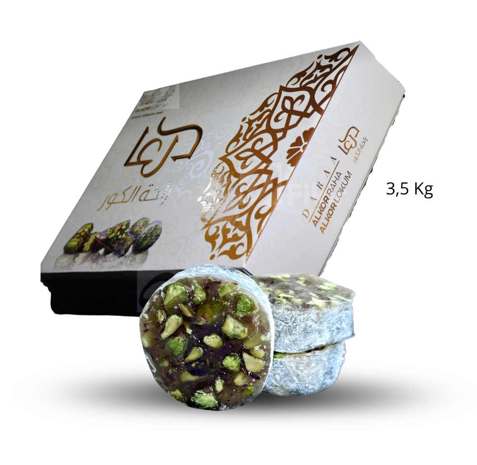 Raha mit Pistazien 1 karton x 3,5 kg-Kilopreis: 15 €- zzgl.MwSt / راحة ساعات محشية ومغلفة بالفستق الحلبي