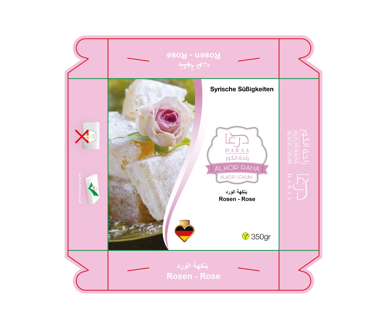 Raha Rosen Geschmack – 1st 350g x 24 St-Stückpreis: 1,70 €- zzgl.MwSt/ راحة سادة بنكهة الورد _0