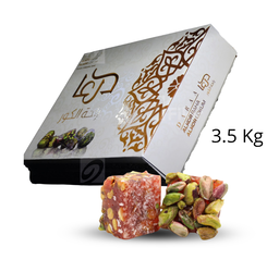 Raha mit  Pistazien und Kokosnuss mini  Granatapfel Geschmack  1 karton x 3.5 kg-Kilopreis: 13,75 €- zzgl.MwSt   / راحة ميني محشيةو مغلفة بالفستق الحلبي بالرمان  