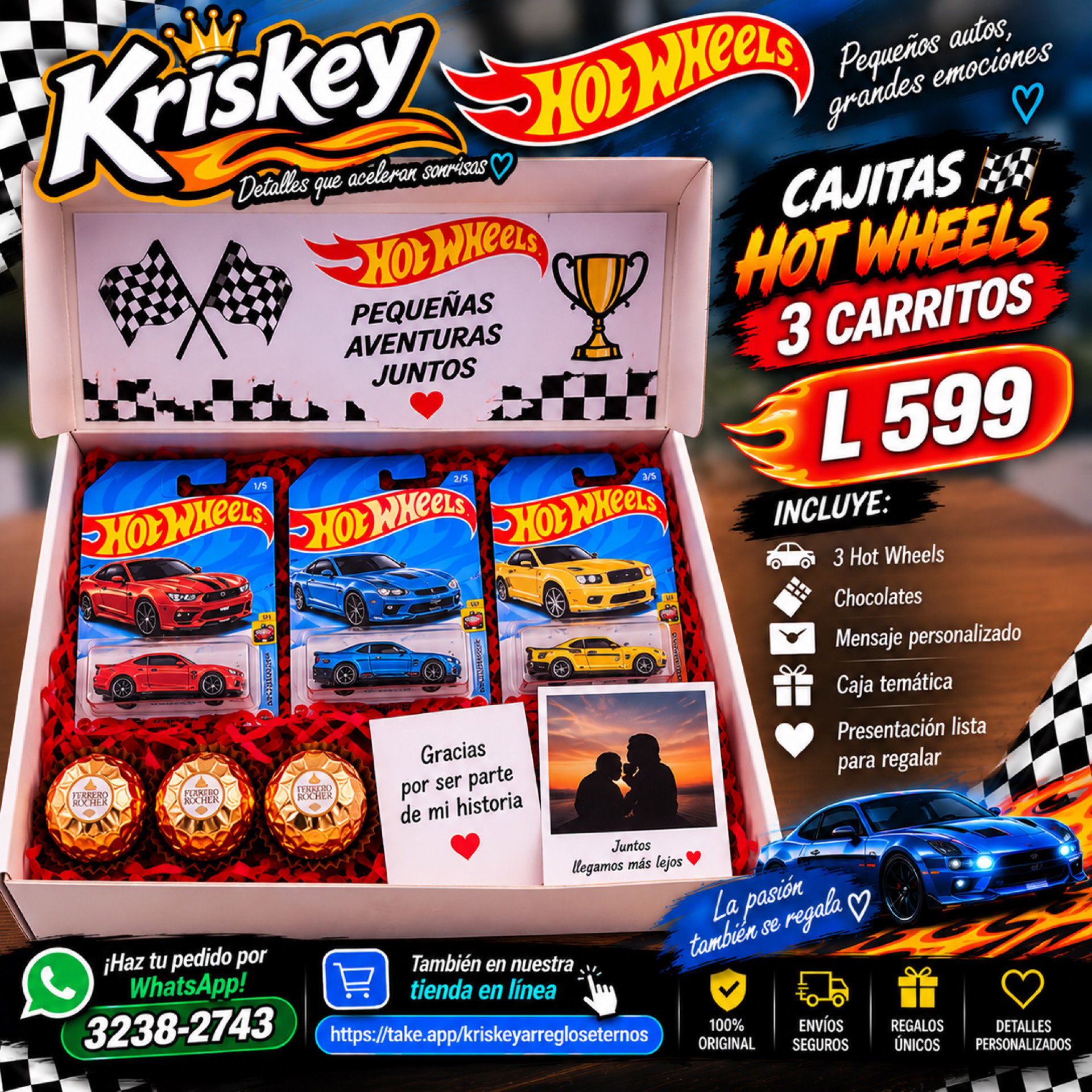 🏎️ Cajita Hot Wheels – 3 Carritos | Kriskey
