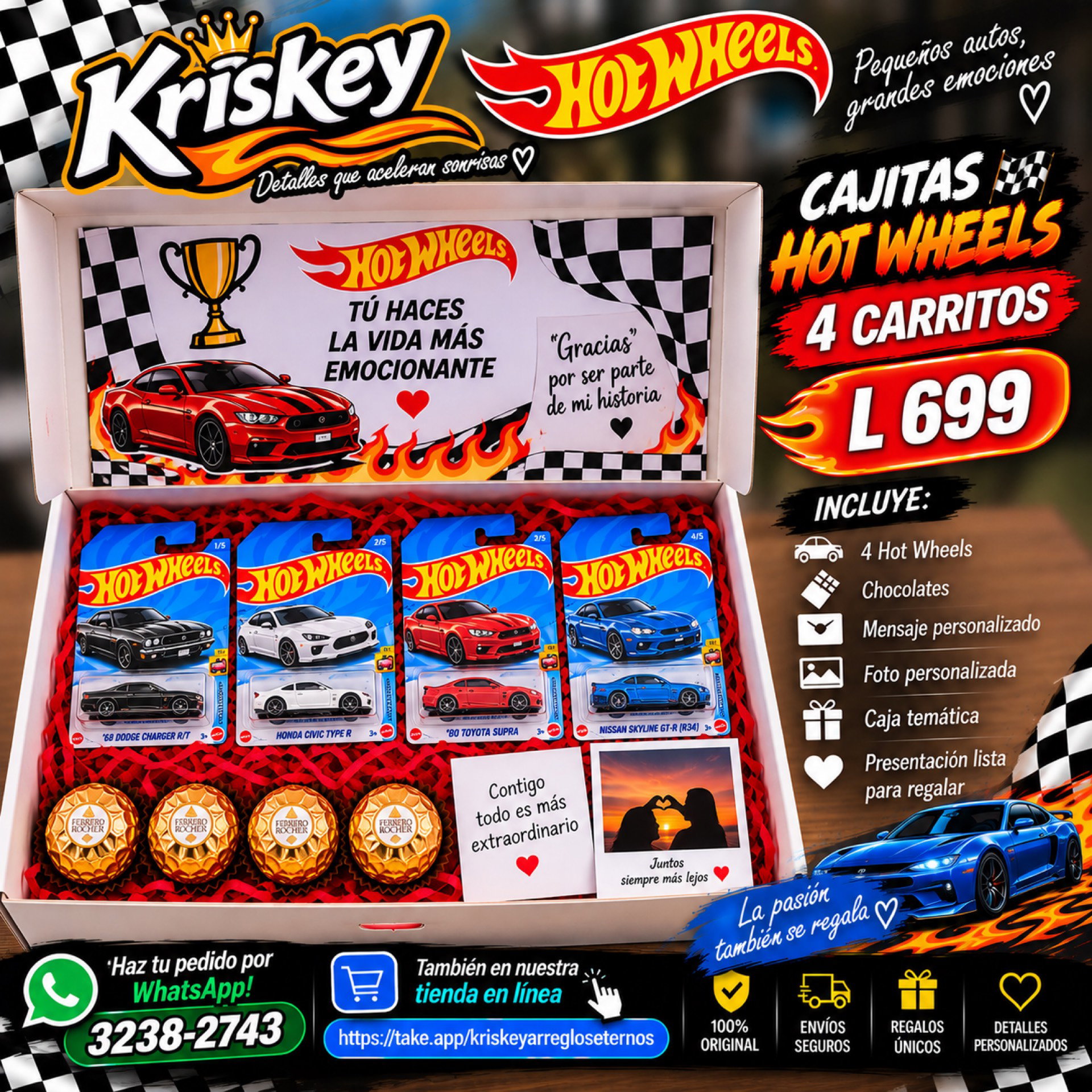 🏎️ Cajita Hot Wheels – 4 Carritos | Kriskey_0