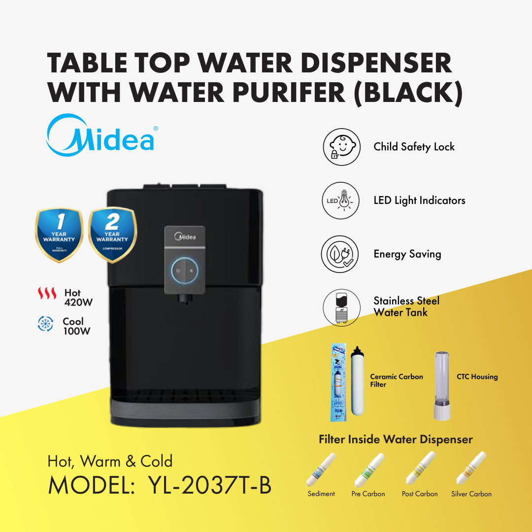MIDEA TABLE TOP WATER DISPENSER WITH WATER PURIFIER (BLACK) YL-2037T-B