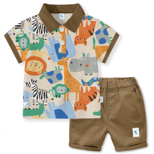 SETELAN COMBI WANGKI X CHINO ANIMAL IN ZOO CREAM