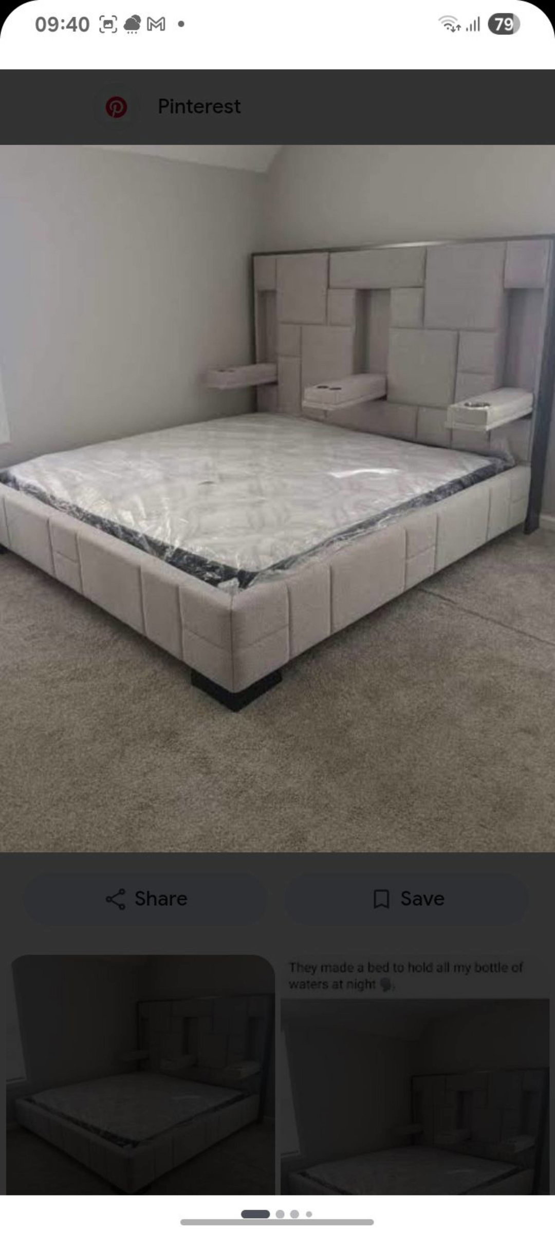 Eletric headboard with LED light & cup holders with bed