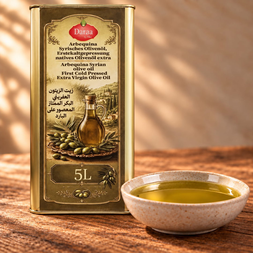 Daraa Syrische Olivenöl 5 L x4 St-Stückpreis: 41,5 €- zzgl.MwSt / زيت زيتون سوري عفريني من شركة الكور درعا