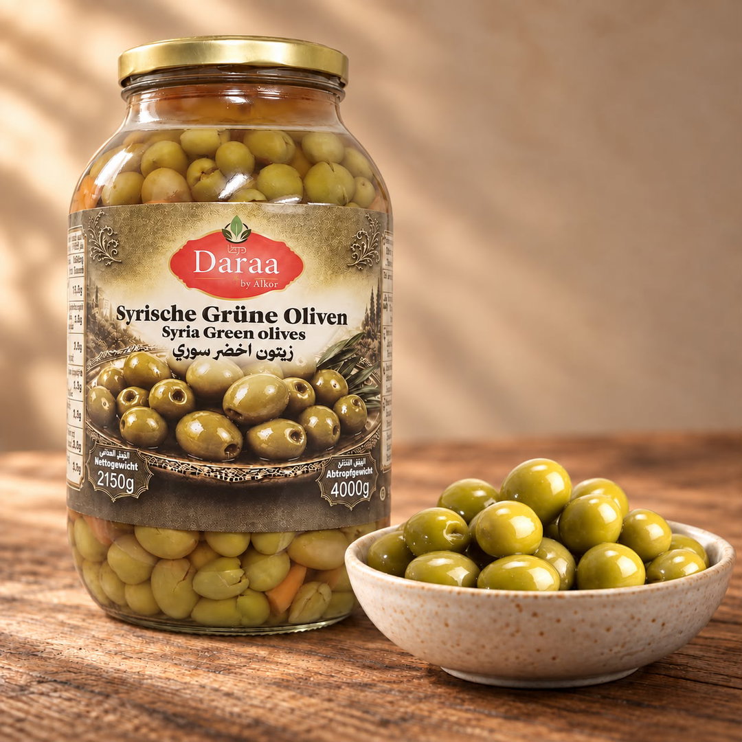 Daraa Syrische Grüne Oliven 4 kg x 4 St-Stückpreis: 10 €- zzgl.MwSt / زيتون اخضر سوري من شركة الكور درعا