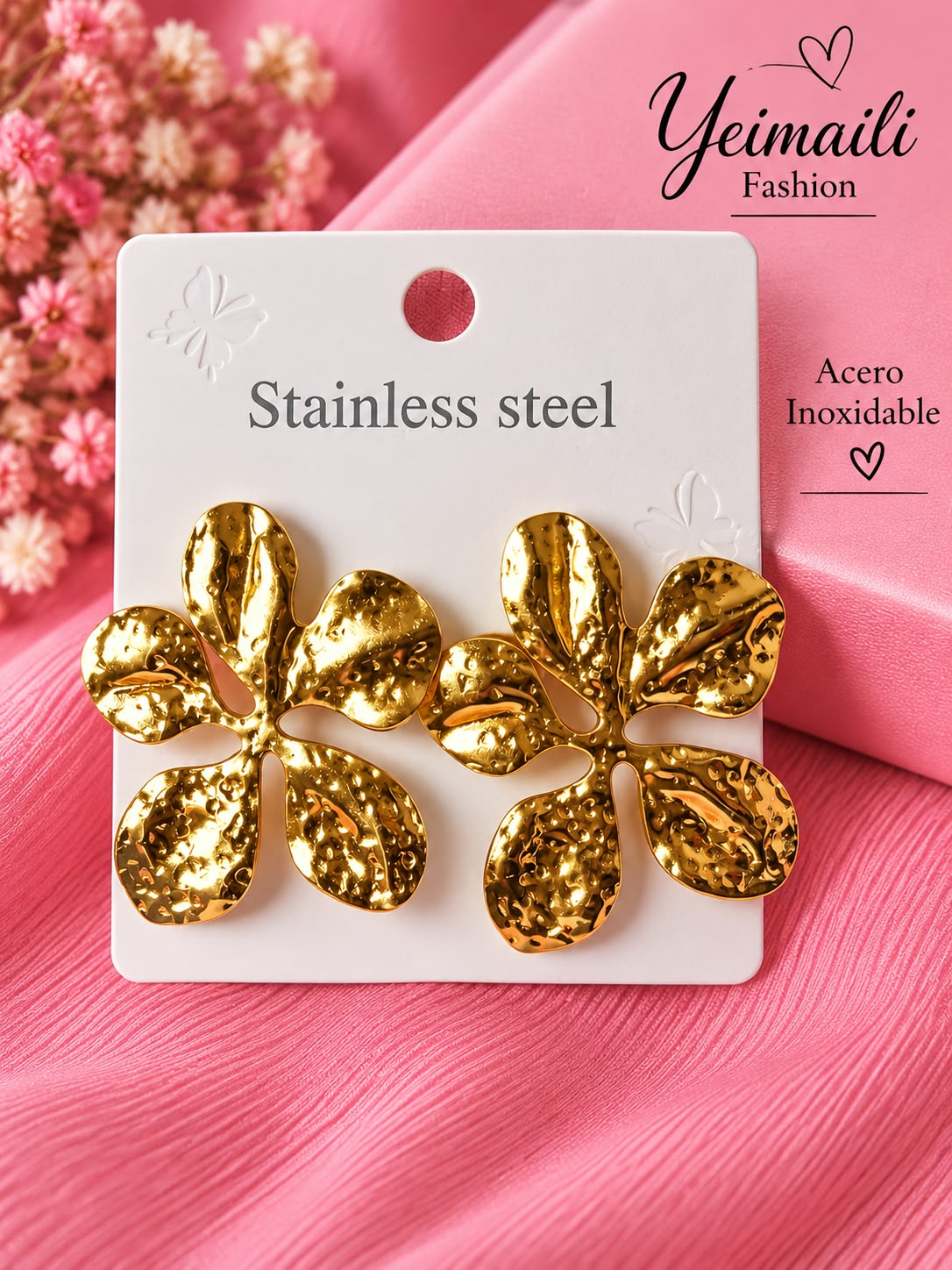 Aretes Flor Dorada Acero Inoxidable_0