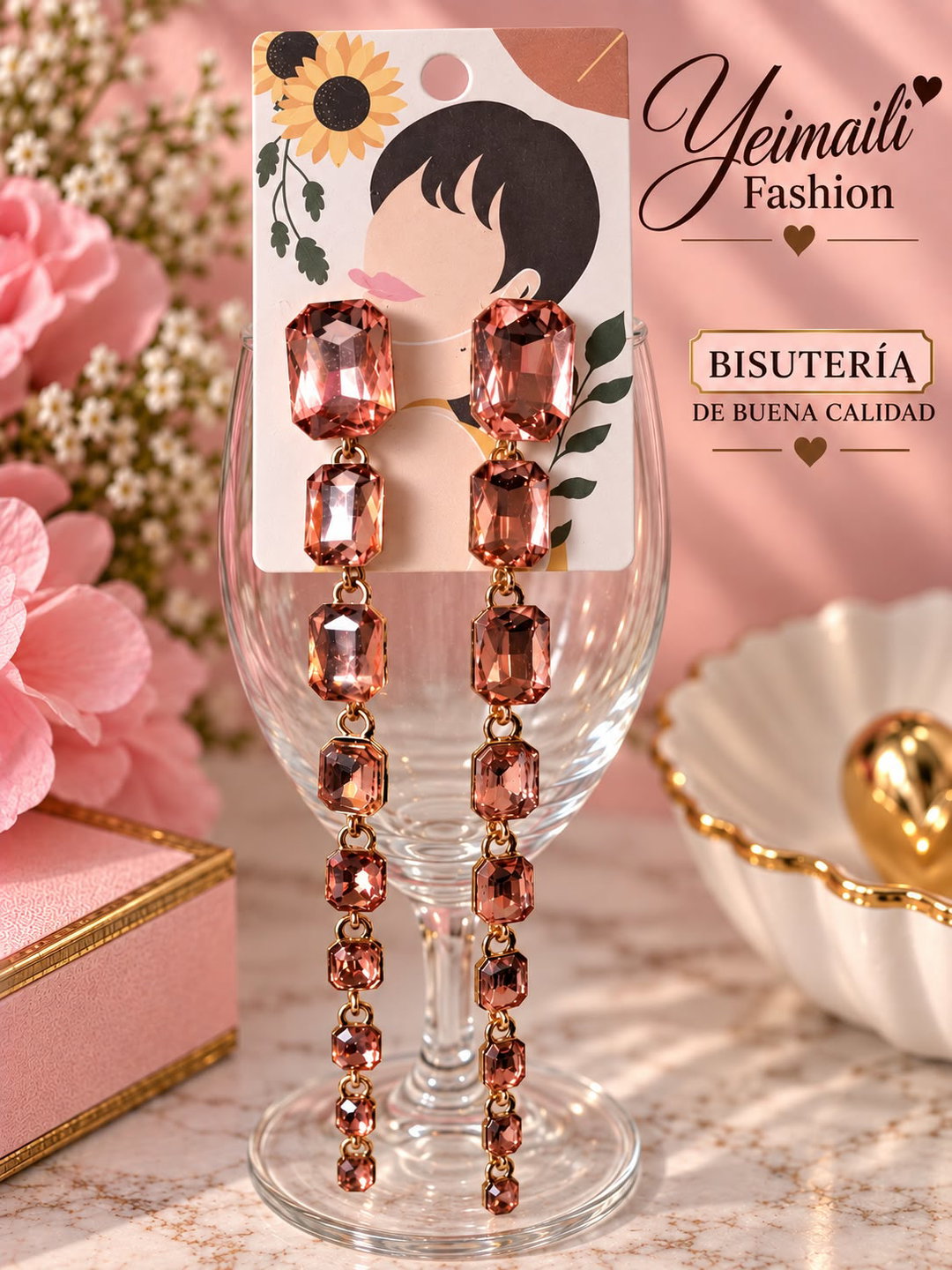 Aretes Largos Rosa Elegante