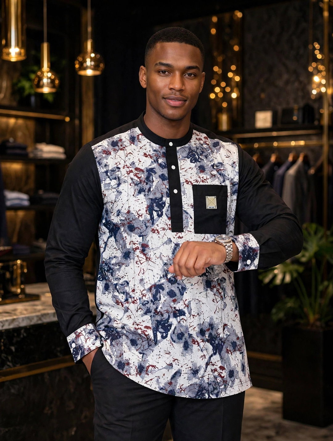 Chemise Black Splash - Noir & Blanc Batik Art