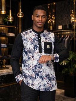 Chemise Black Splash - Noir & Blanc Batik Art