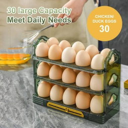 A 3-tier rolling egg storage container