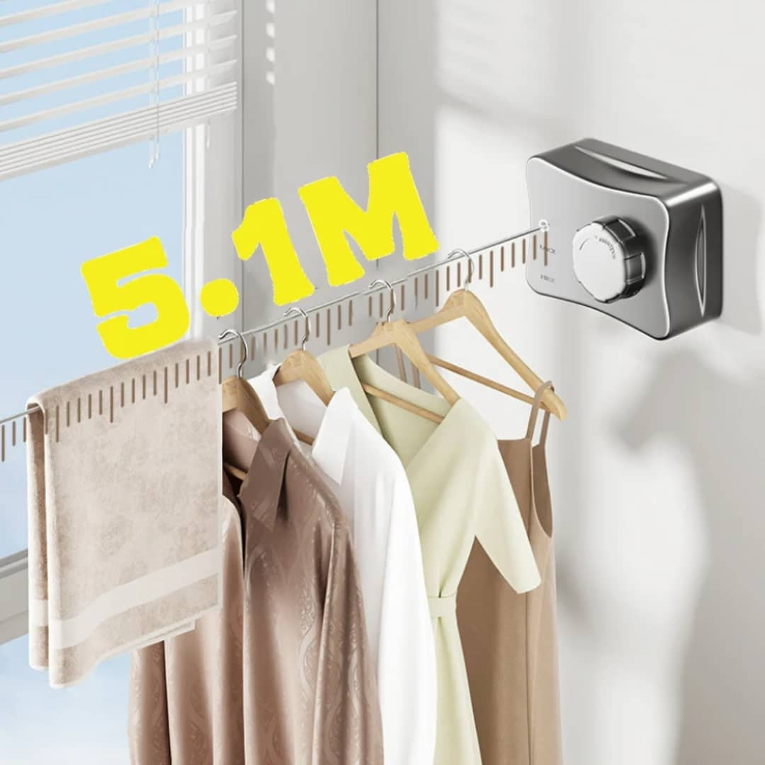 Wall-mounted retractable indoor clothesline system