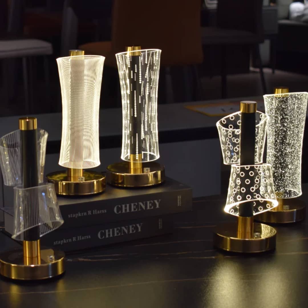 Modern 3D acrylic LED cordless table lamps