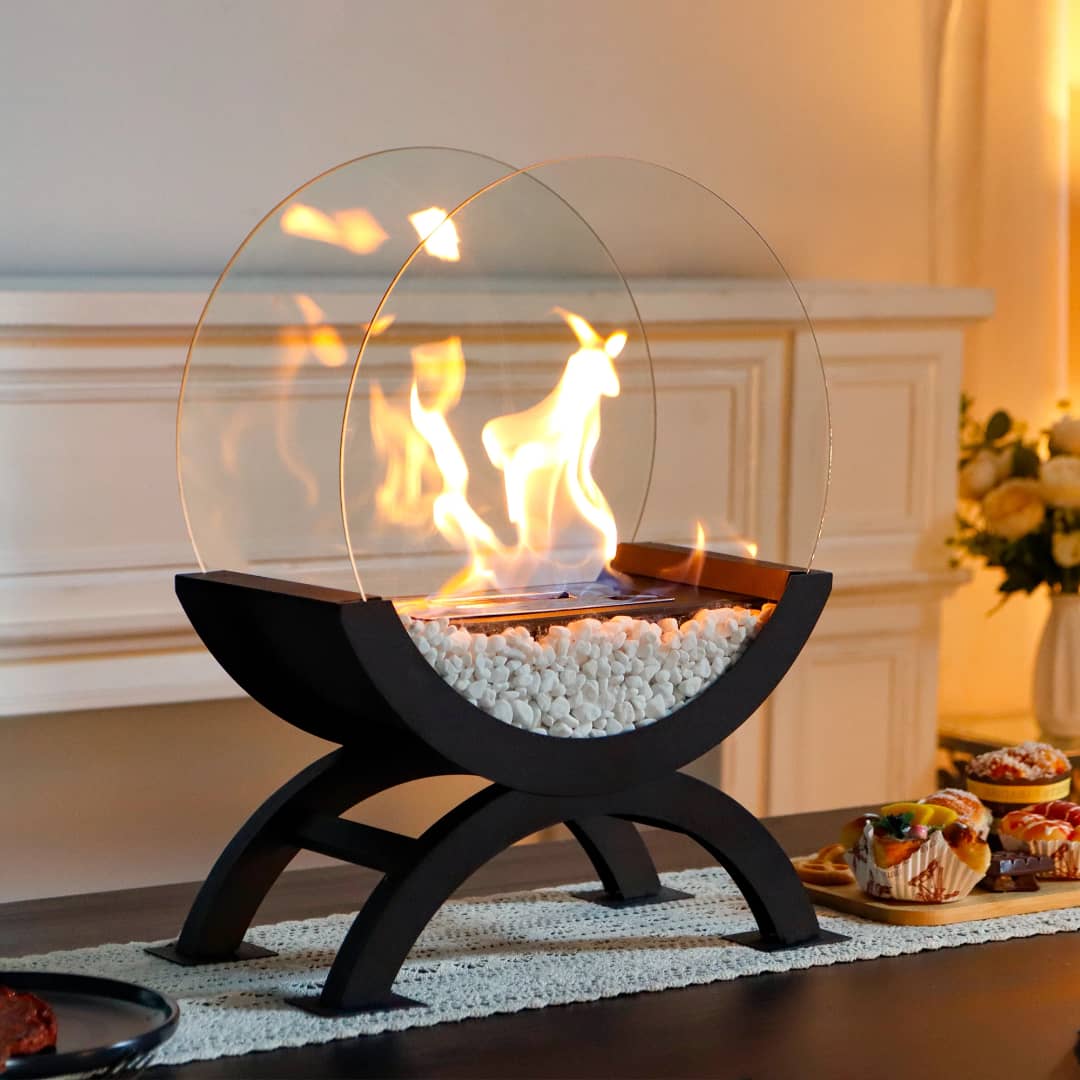 A modern tabletop bioethanol fireplace