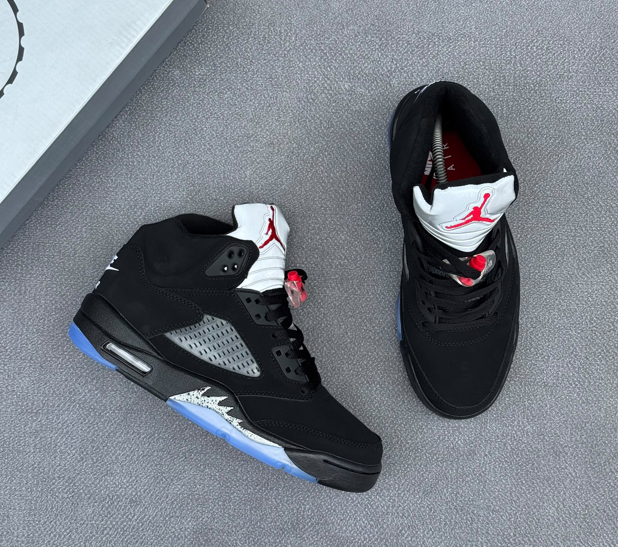 Black, Silver & Blue Air Jordan 5 Retro High-Top Sneakers_0
