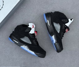 Black, Silver & Blue Air Jordan 5 Retro High-Top Sneakers