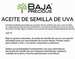 Aceite de semilla de uva 100% puro (Comestible) y de uso Cosmético