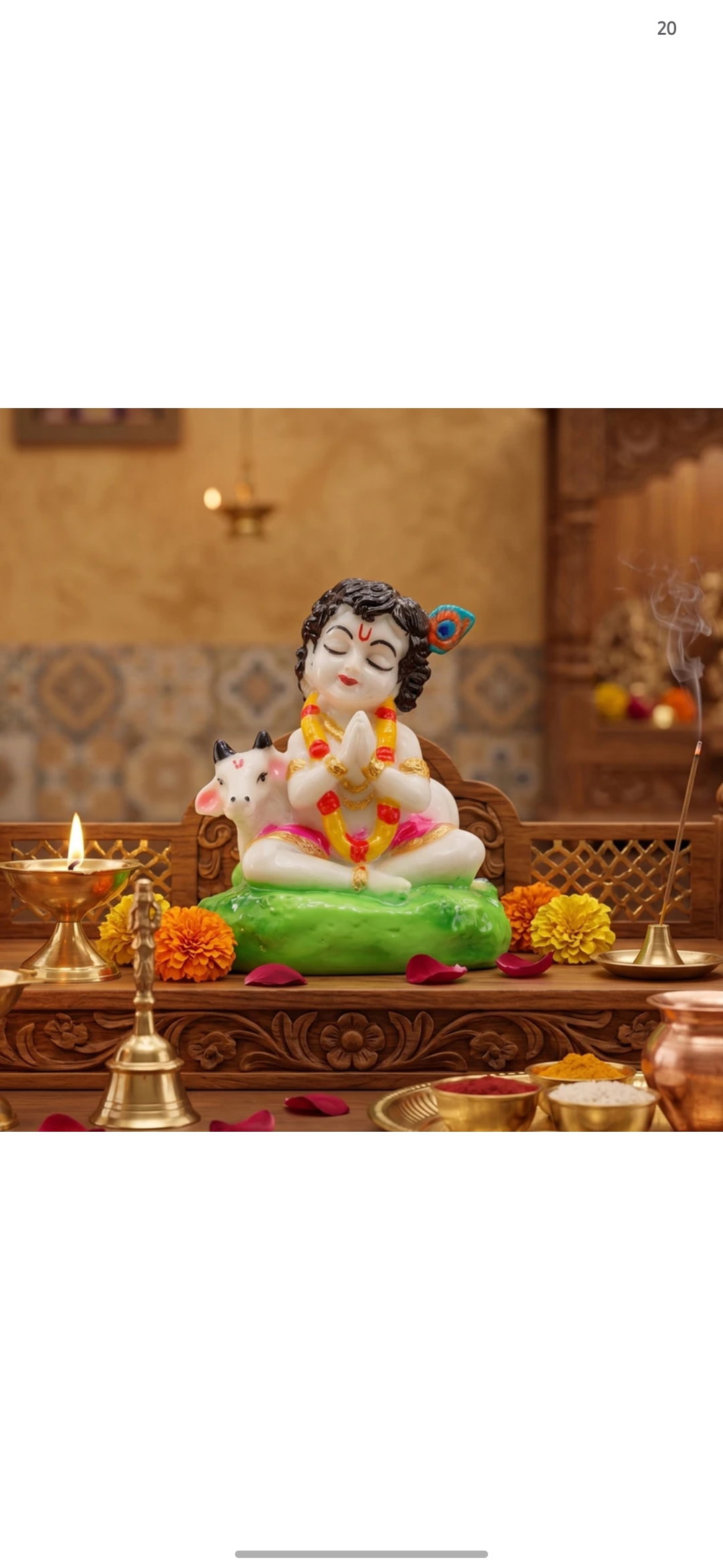 Bal Gopal Krishna Ji White Green Idol with Cow 7 cm Decorative Showpiece - 8 cm (Resin, White)
