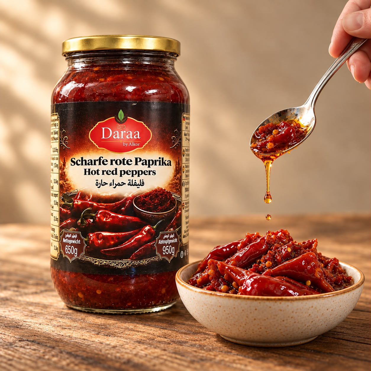 Daraa Syrische Zerkleinerte rote Paprika Scharf 950 g x 12 st-Stückpreis: 4.49 €- zzgl.MwSt / شطة سورية حمراء مجففة على الشمس من شركة الكور درعا   _0
