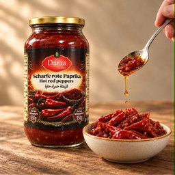 Daraa Syrische Zerkleinerte rote Paprika Scharf 950 g x 12 st-Stückpreis: 4.49 €- zzgl.MwSt / شطة سورية حمراء مجففة على الشمس من شركة الكور درعا   