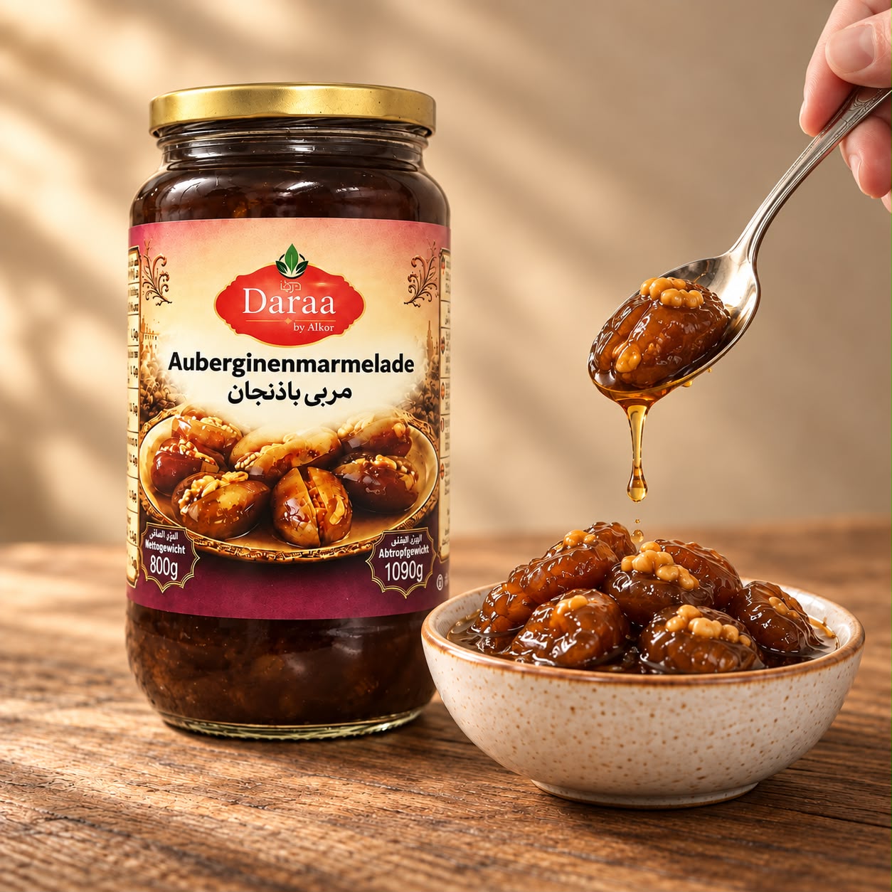 Daraa Syrische Auberginenmarmelade mit Walnuss 1090 g x 12St-Stückpreis: 5,5 €- zzgl.MwSt / مربى الباذنجان مع الجوز من شركة الكور درعا _0