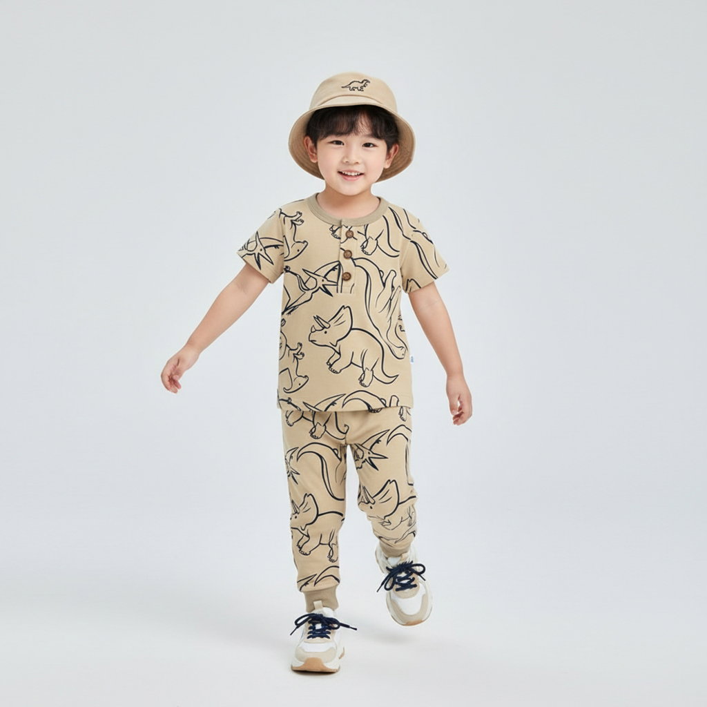 SETELAN ELLIE DINO COLONY CREAM_0