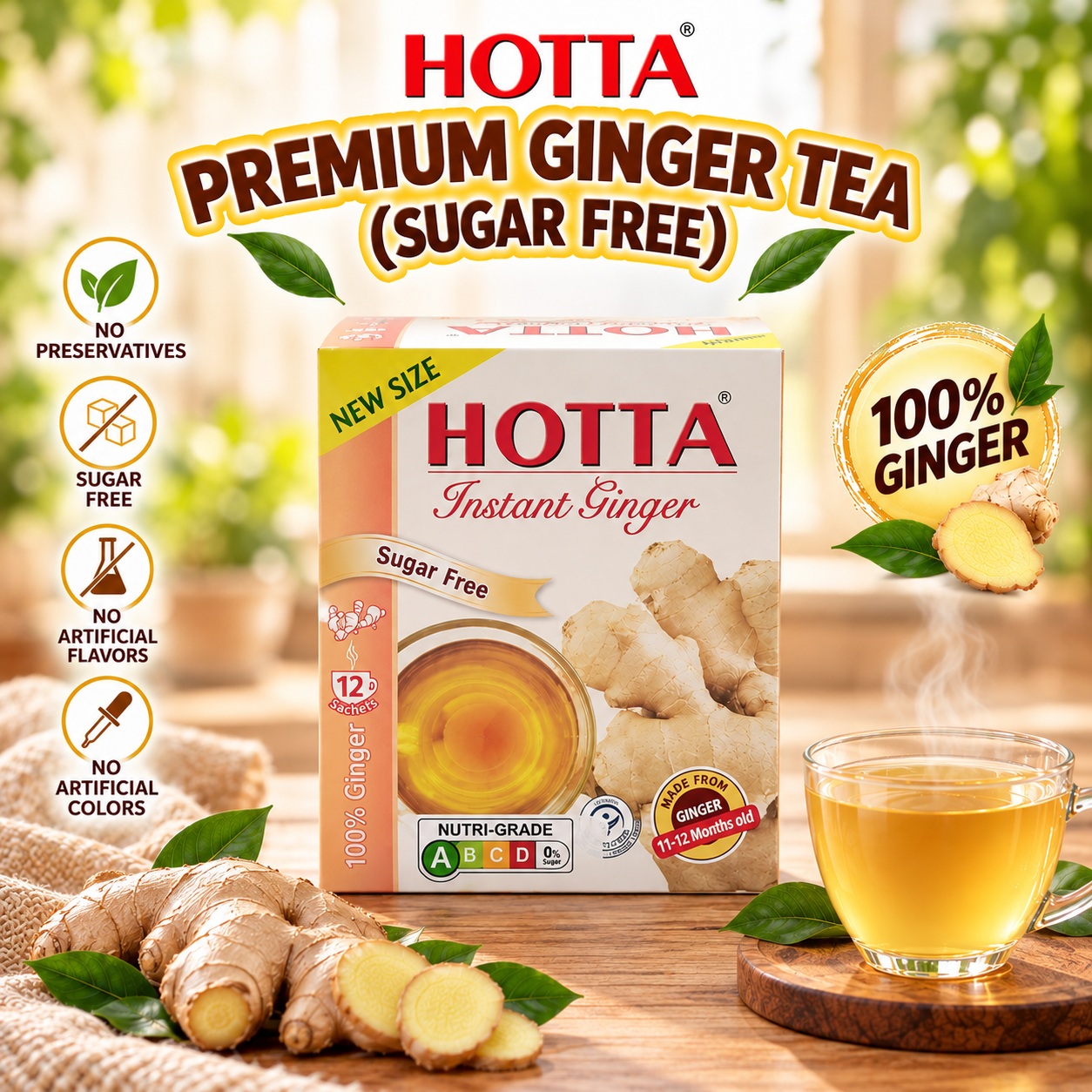 HOTTA Instant Ginger Drink Powder (Sugar Free) - 7g x 12s