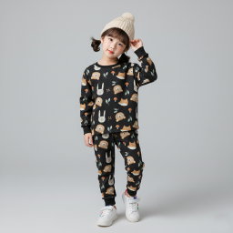 SETELAN PANJANG CUTE HEAD ANIMAL BLACK