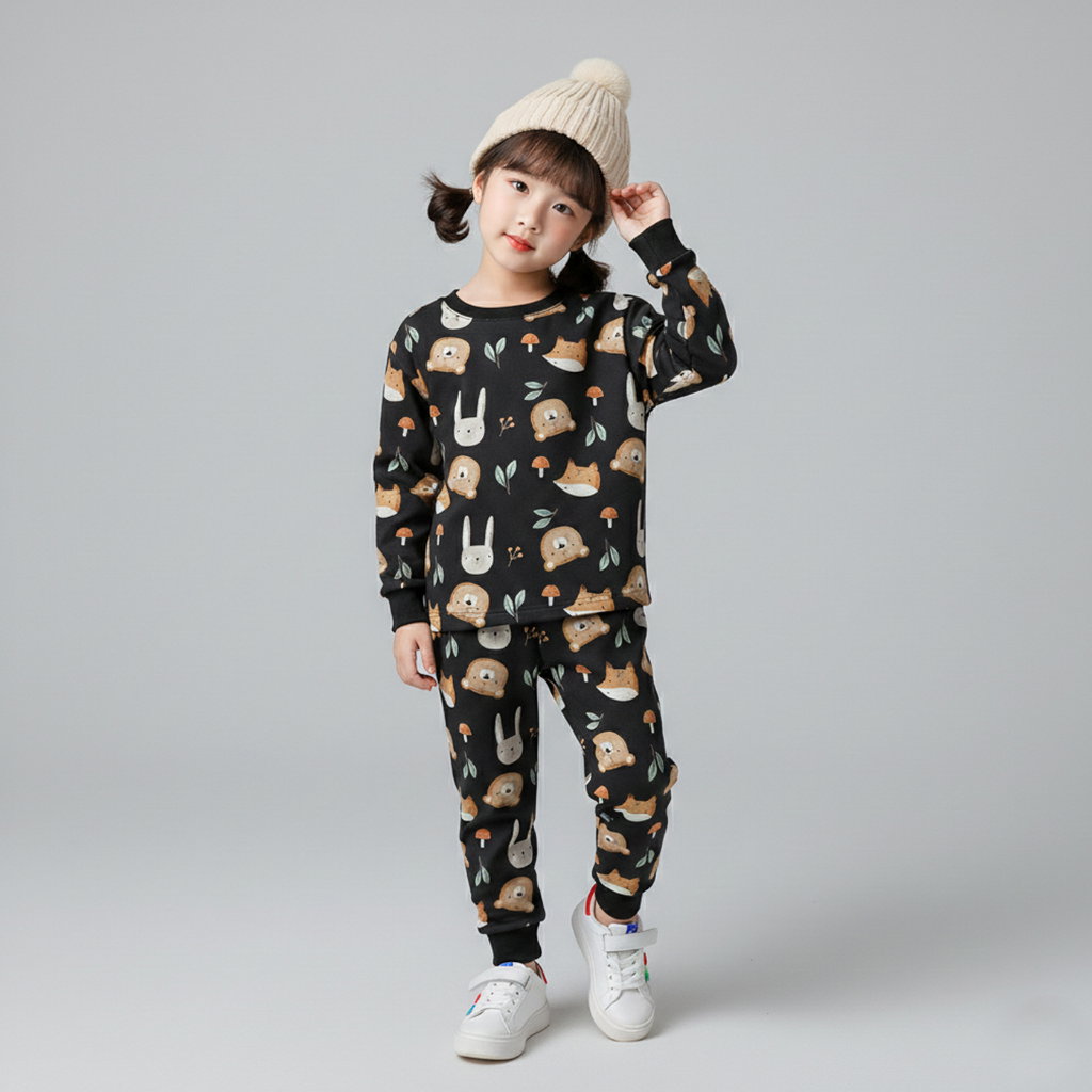 SETELAN PANJANG CUTE HEAD ANIMAL BLACK