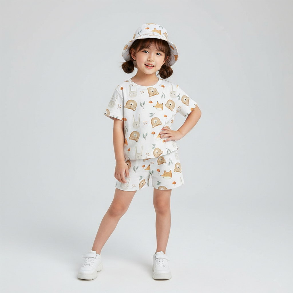 SETELAN PENDEK CUTE HEAD ANIMAL WHITE_0